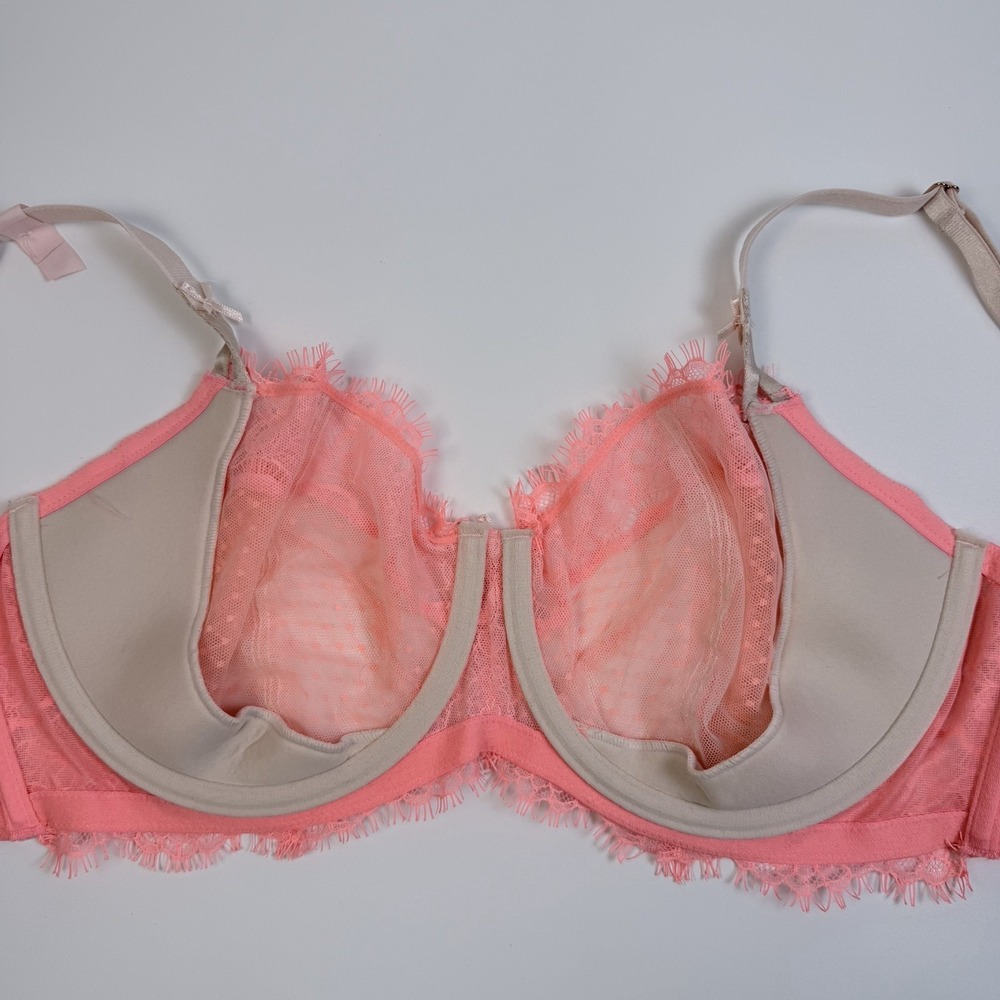 Victoria's Secret Dream Angels Peach Coral Lace Unlined Balconette Bra 36DD NWT - Picture 4 of 6